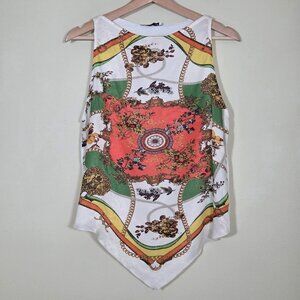 Zara Chains Equestrian Themed Print Top Women S Handkerchief Hem Sleeveless Boho